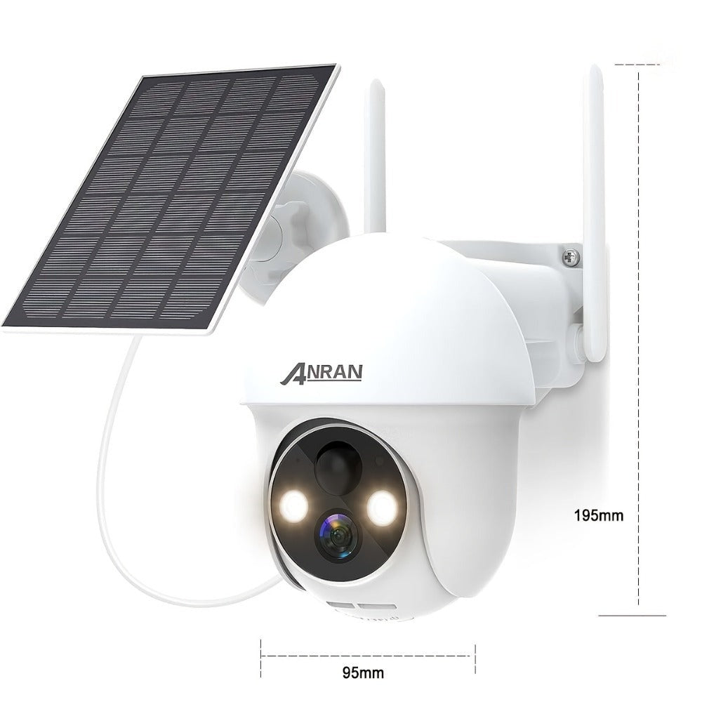 2 Piezas Cámara de Seguridad Solar Exterior ANRAN 3MP Inalámbrica, Cobertura PTZ Rotativa 355°, Alertas PIR, Alimentada por Batería, Audio Bidireccional, Visión Nocturna en Color, Compatible con Alexa