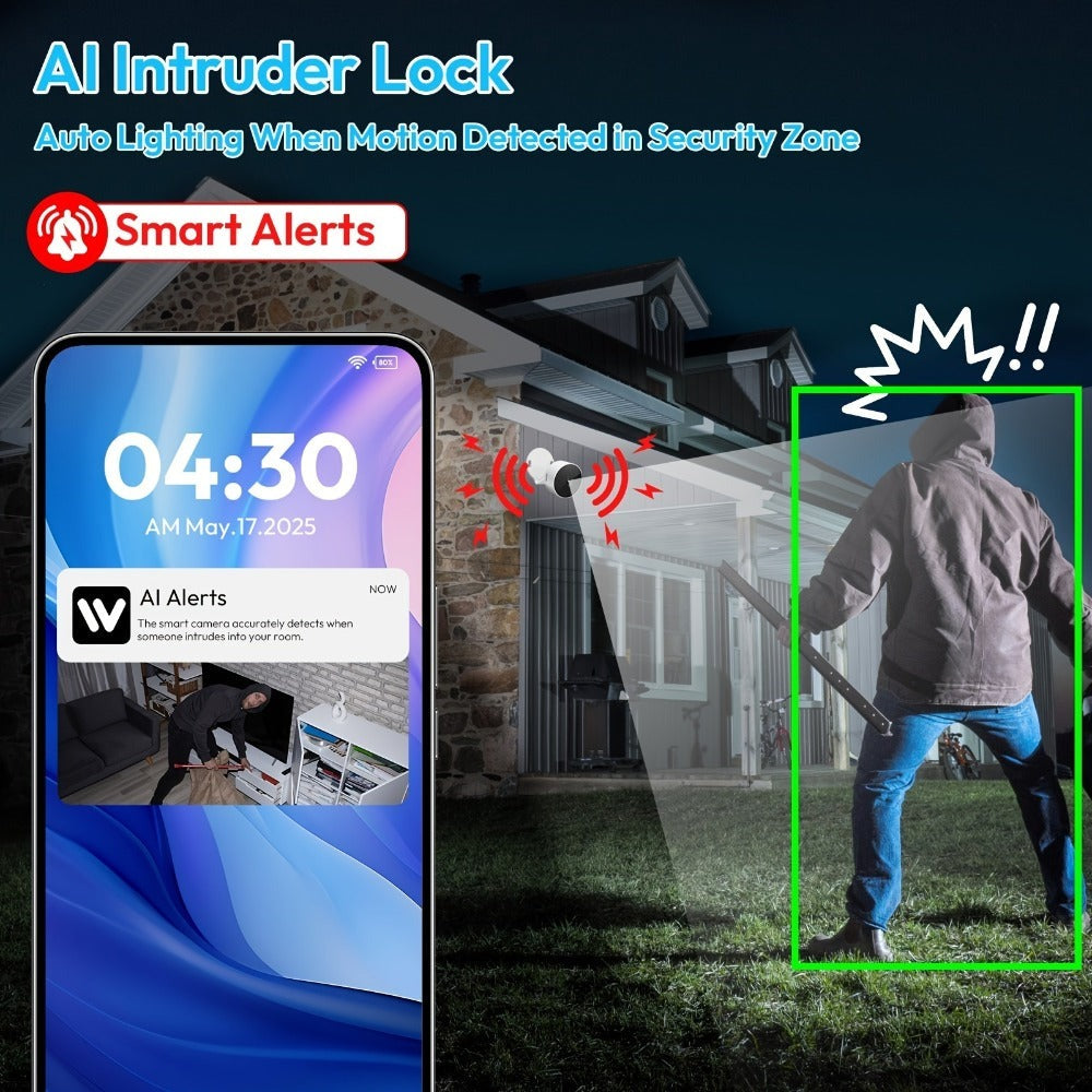 1pc Cámara de seguridad inalámbrica de 3MP para el hogar, sistema de vigilancia con edición nocturna, audio bidireccional y alertas de actividad para el monitoreo del hogar/bebé/mascota