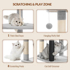 Árbol para gatos de 220 cm de varias capas con 3 casitas para gatos, 3 plataformas, 3 hamacas, 8 postes de sisal, 1 bola de pelo y 1 cuerda de sisal
