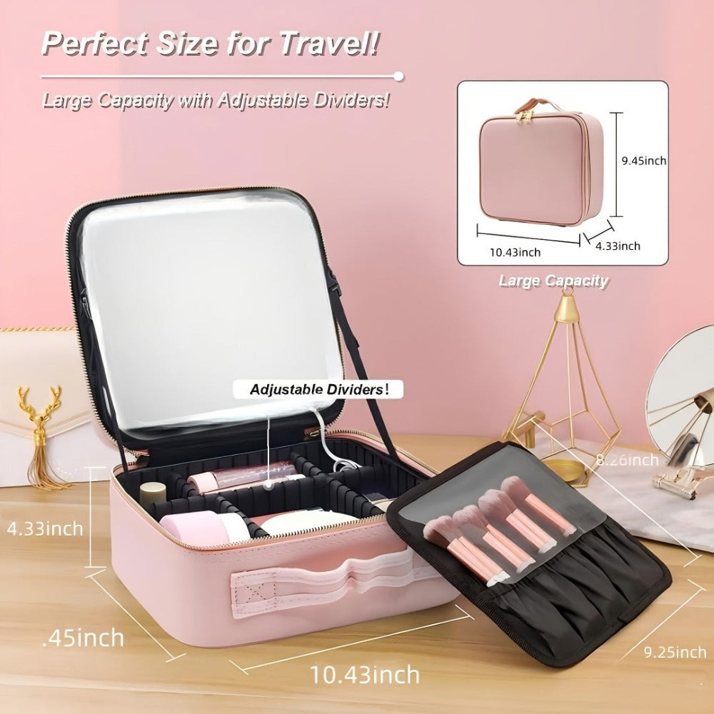Neceser de Maquillaje, Bolso de Maquillaje con Espejo, Gran Capacidad, Bolso de Mano Portátil de Alta Gama, Bolsa de Almacenamiento de Cosméticos para Mujeres y Hombres, Espejo Redondo Pequeño de Detalle de Belleza con Aumento