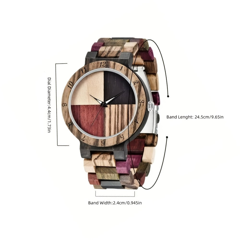 LeeEv Fashion Relojes Clásicos de Madera Ligera para Mujer en Colores Mezclados, Reloj Analógico de Cuarzo Grabado en Madera Colorida Hecho a Mano para Mujer y Regalo