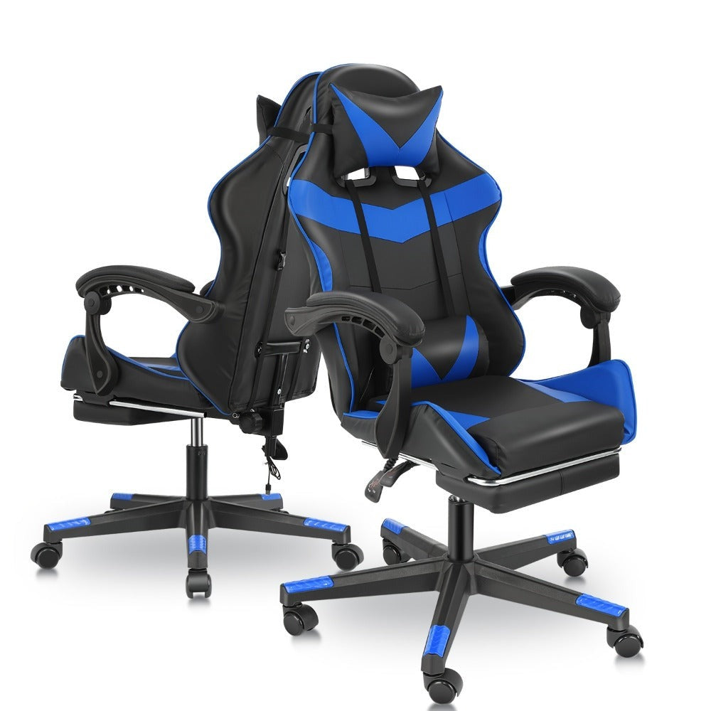 Silla Gaming con Reposapiés, Silla Gaming Ergonómica, Silla de Ordenador con Soporte Lumbar, Reposacabezas, Sillas de PC Ajustables en Altura con Asiento Giratorio de 360° para Oficina o Gaming