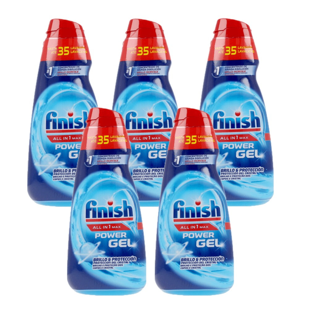 Gel Limpiador y Detergente para Lavavajillas Finish All in 1 Max Power - Pack de 3/4/5 (700 ml c/u, 105 lavados/140 lavados/175 lavados) - Eficiencia en Cada Lavado - Envase Puede Variar