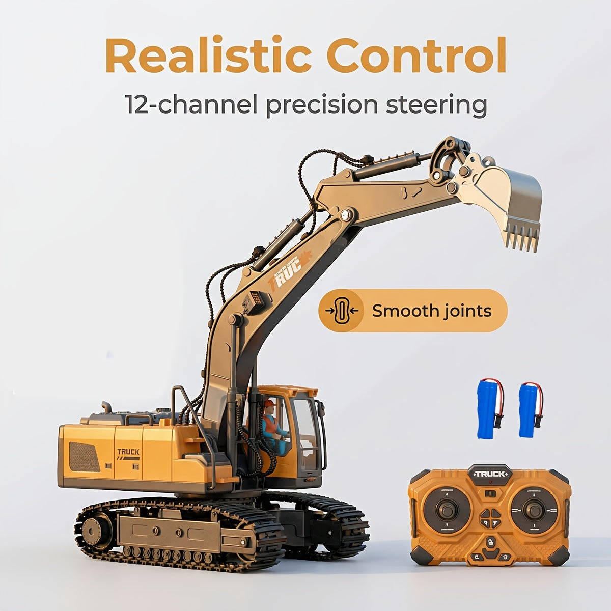 Vehículo de construcción con control remoto amarillo de 13 canales, excavadora, camión volquete, bulldozer, regalo perfecto para cumpleaños, Halloween y Navidad de niños