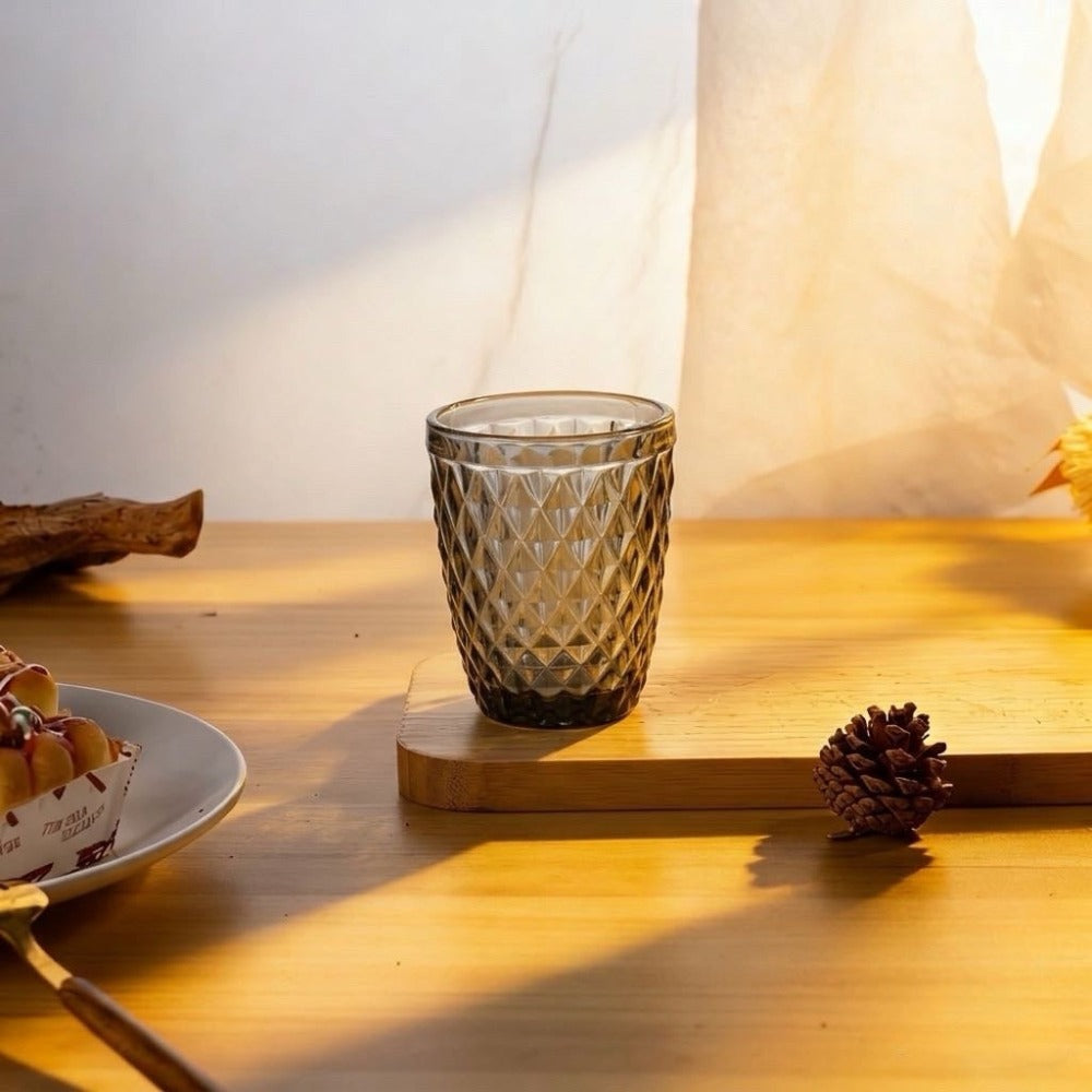 TRESV Set de 6 Vasos de Cristal 250ml | Diseño de Diamante Elegante | Aptos para Lavavajillas | Vidrio Sin Plomo para Agua y Refrescos