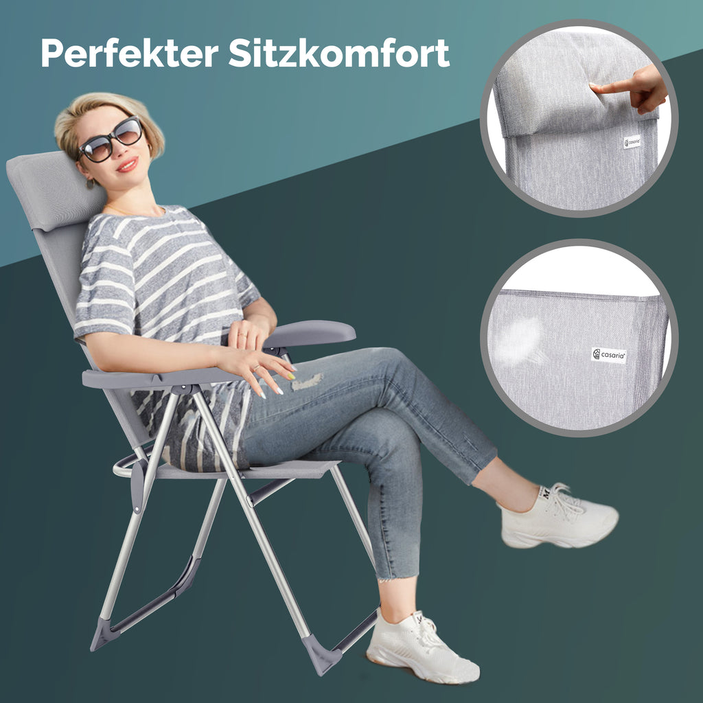 CASARIA® Sillas de Jardín Juego de 4 Plegables Ajustables en 7 Direcciones de Aluminio con Respaldo Alto Función Reclinable Silla de Camping Plegable para Balcón Silla Plegable Respaldo Alto