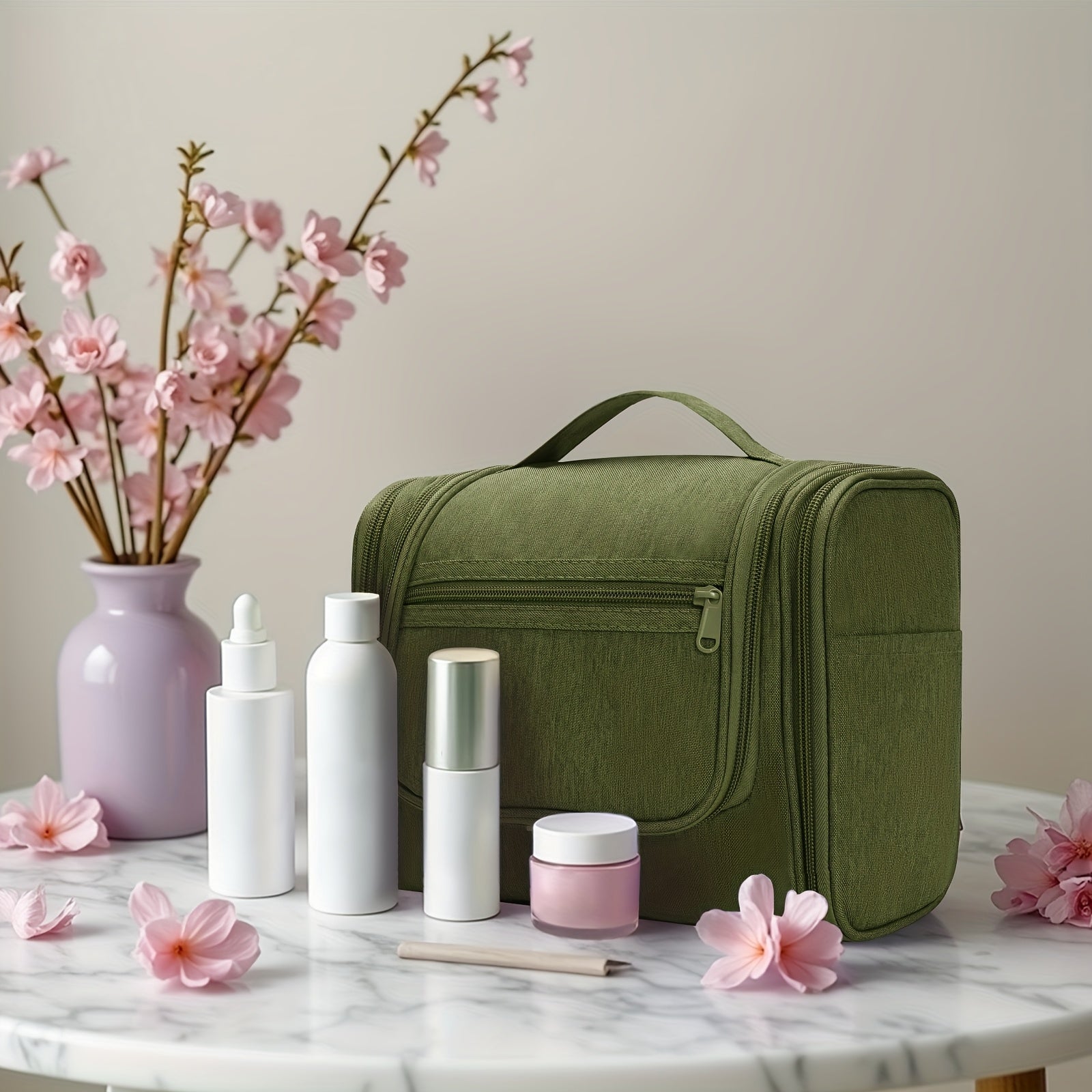 Bolsa de Aseo Colgante con Múltiples Bolsillos y Gancho, Organizador de Maquillaje Elegante para Mujeres y Hombres, Cierre de Cremallera Duradero, Diseño con Asa Superior, Bolsa de Viaje para Aseo, Regalo de Navidad