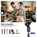 Soporte de Micrófono Profesional Aokeo con Trípode Ajustable, Soporte para Tableta y Bolsa de Transporte - Construcción de Hierro Negro, Conector XLR, Ideal para Actuaciones, Canto y Discursos, Equipo de Audio Profesional | Soporte de Micrófono Ajustable