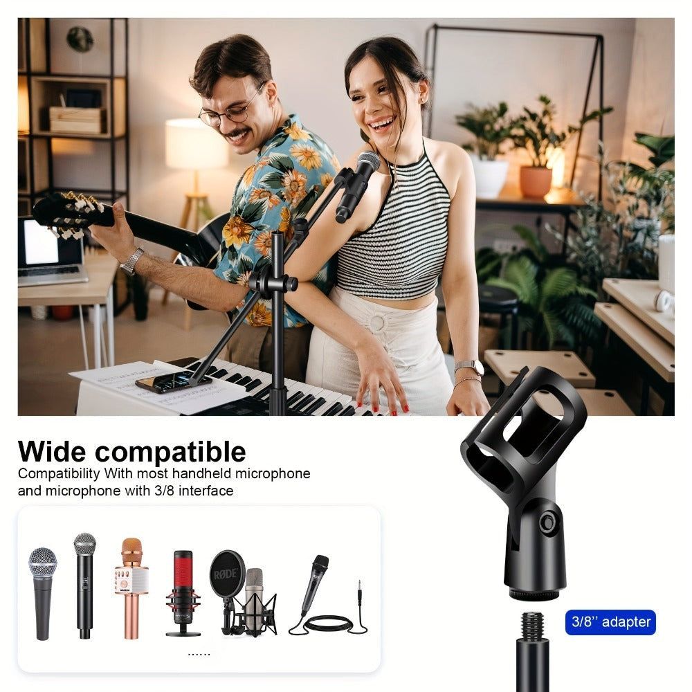 Soporte de Micrófono Profesional Aokeo con Trípode Ajustable, Soporte para Tableta y Bolsa de Transporte - Construcción de Hierro Negro, Conector XLR, Ideal para Actuaciones, Canto y Discursos, Equipo de Audio Profesional | Soporte de Micrófono Ajustable