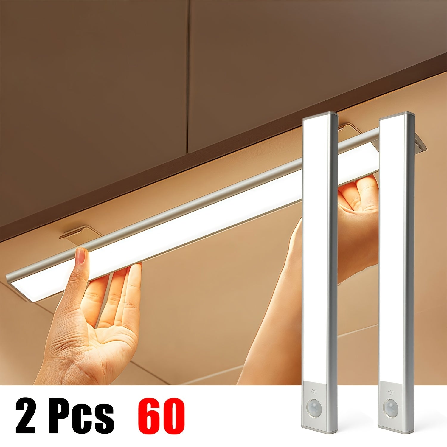 Luces LED para bajo mueble Setonr con carcasa de aleación de aluminio, luz con sensor de movimiento a pilas recargables para uso en interiores, luces magnéticas regulables para armario, iluminación inalámbrica para bajo mostrador para cocina, escaleras, d