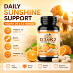 Tabletas masticables de Vitamina D3 + K2 – 120 tabletas – Sabor naranja – Suplemento alimenticio con Vitamina D3 y Vitamina K2 – Tabletas fáciles de masticar para adultos