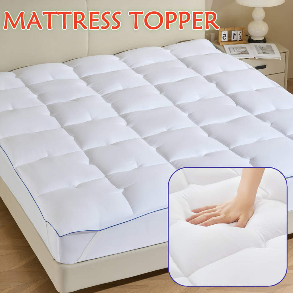 Topper de colchón de calidad hotelera, patrón acolchado único, suave y cómodo, apto para todas las estaciones, relleno de fibra rica de 800 GSM, lavable a máquina, práctico para guardar.