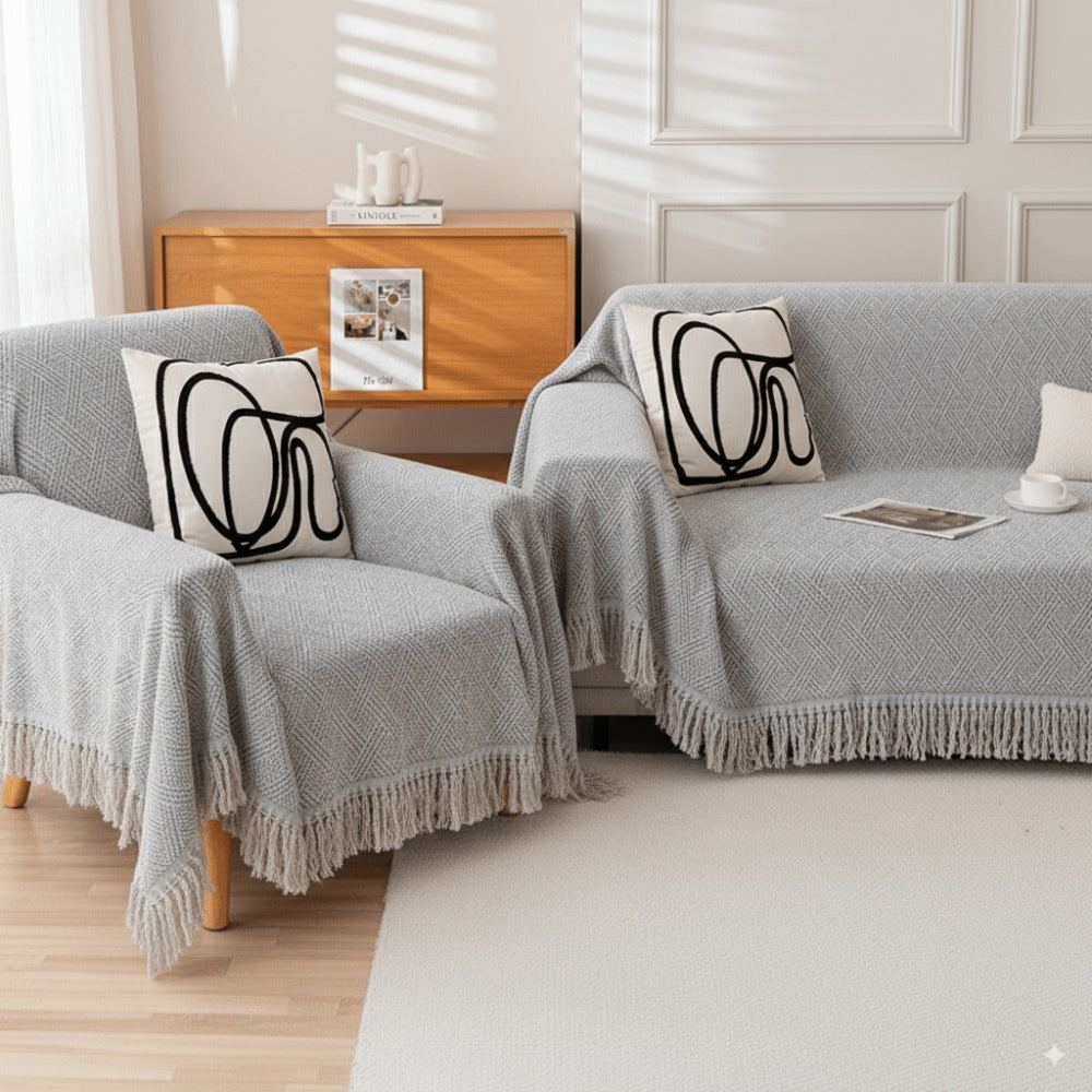 Fular multiusos con tejido Jacquard, resistente y fácil de limpiar, disponible en varios colores y tamaños, ideal para sofá, cama o picnic.