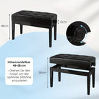 Banco para instrumento de teclado, Banco para piano, Altura ajustable 48-58 cm, Banco para piano con espacio de almacenamiento, Cojín de cuero sintético, Capacidad de carga hasta 150 kg, Banco multifuncional, Se puede utilizar como taburete de vestir, tab