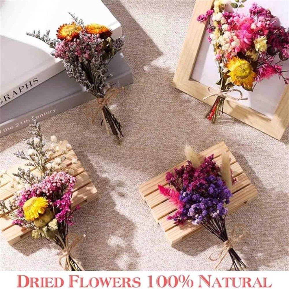 Lote de 9 - Mezcla de Flores Silvestres Secas Naturales y Adecuadas para Manualidades con Hierba de Pampas, Lavanda, Nomeolvides, Aliento - Ramos Multicolor con Tallos para Arreglos Florales DIY, Velas de Resina, Scrapbooking, Fabricación de Jabones, Tarj