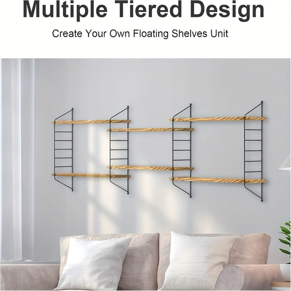 Estante Flotante de Pared, Unidad de 3 Niveles, Estantes Flotantes Rústicos para Cocina, Almacenamiento de Pared Ajustable, Estanterías Montadas en Pared para Libros, Plantas, Madera y Metal, Estantes de Exhibición para Sala, Dormitorio, Cocina, Estantes