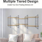 Estante Flotante de Pared, Unidad de 3 Niveles, Estantes Flotantes Rústicos para Cocina, Almacenamiento de Pared Ajustable, Estanterías Montadas en Pared para Libros, Plantas, Madera y Metal, Estantes de Exhibición para Sala, Dormitorio, Cocina, Estantes