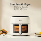La freidora de aire Simplus tiene una amplia capacidad de 6.5L, adecuada para 5 a 8 personas. Es compacta para un fácil almacenamiento y cuenta con una ventana de cocción visual junto con una pantalla táctil LCD holográfica completa para un uso sencillo.