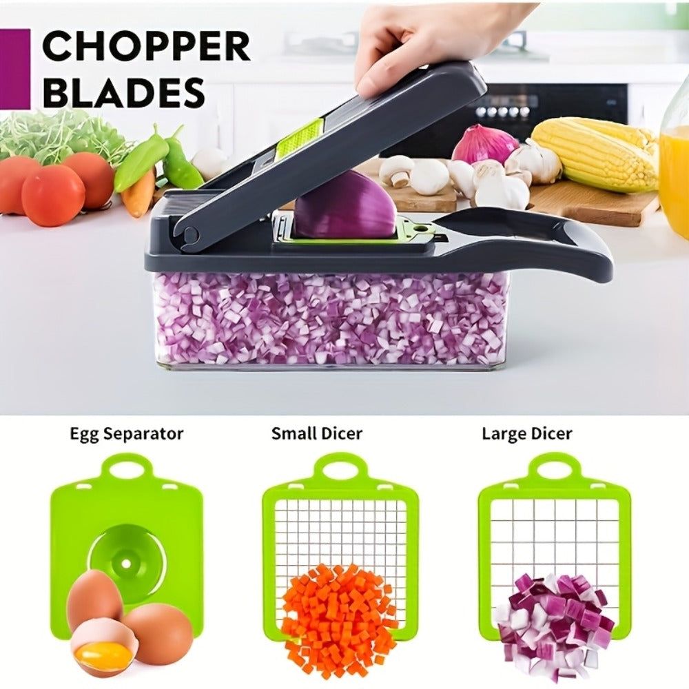 1 Juego de Picadora Manual de Verduras 16 en 1, con 8 Cuchillas, Recipiente, Pelador y Filtro, Fácil para Preparar Comidas, Cortador Profesional de Cebolla, Zanahoria y Ajo, Utensilios de Cocina
