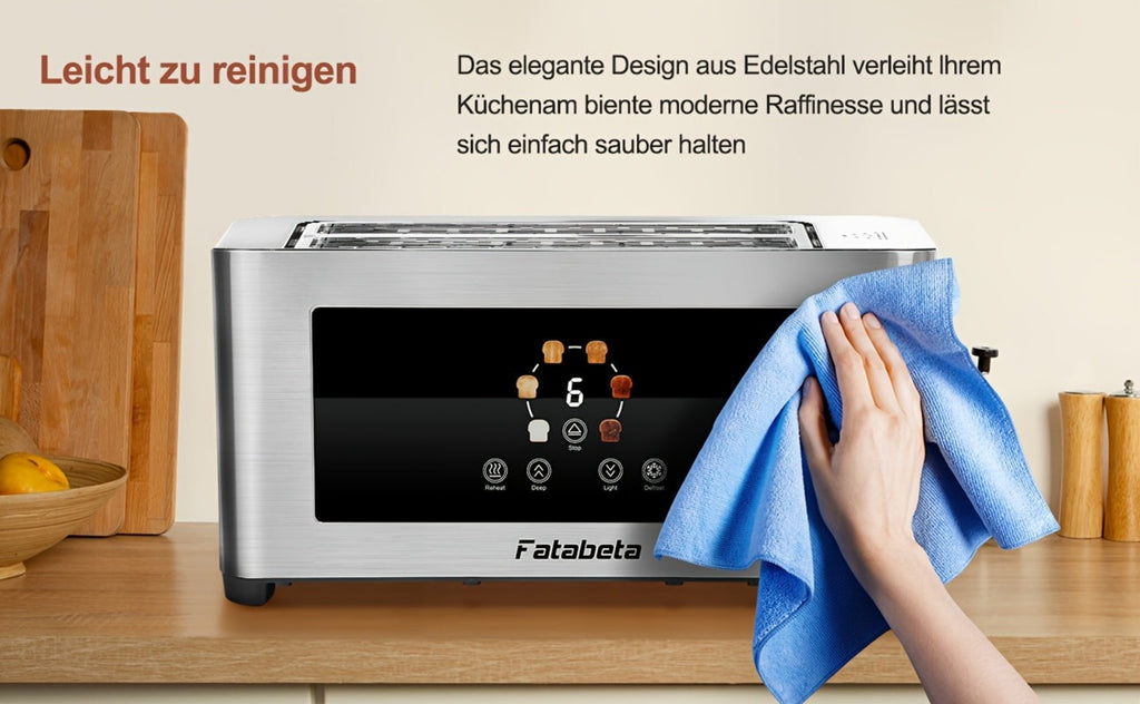 Tostadora de Pan 1400W, Tostadora de Acero Inoxidable, Pantalla Táctil LCD, 2 Ranuras Anchas para Tostadas, Tostadora de 4 Rebanadas, 7 Niveles de Marron, con Calentador de Rosquillas, Bandeja de Salpicaduras Extraíble