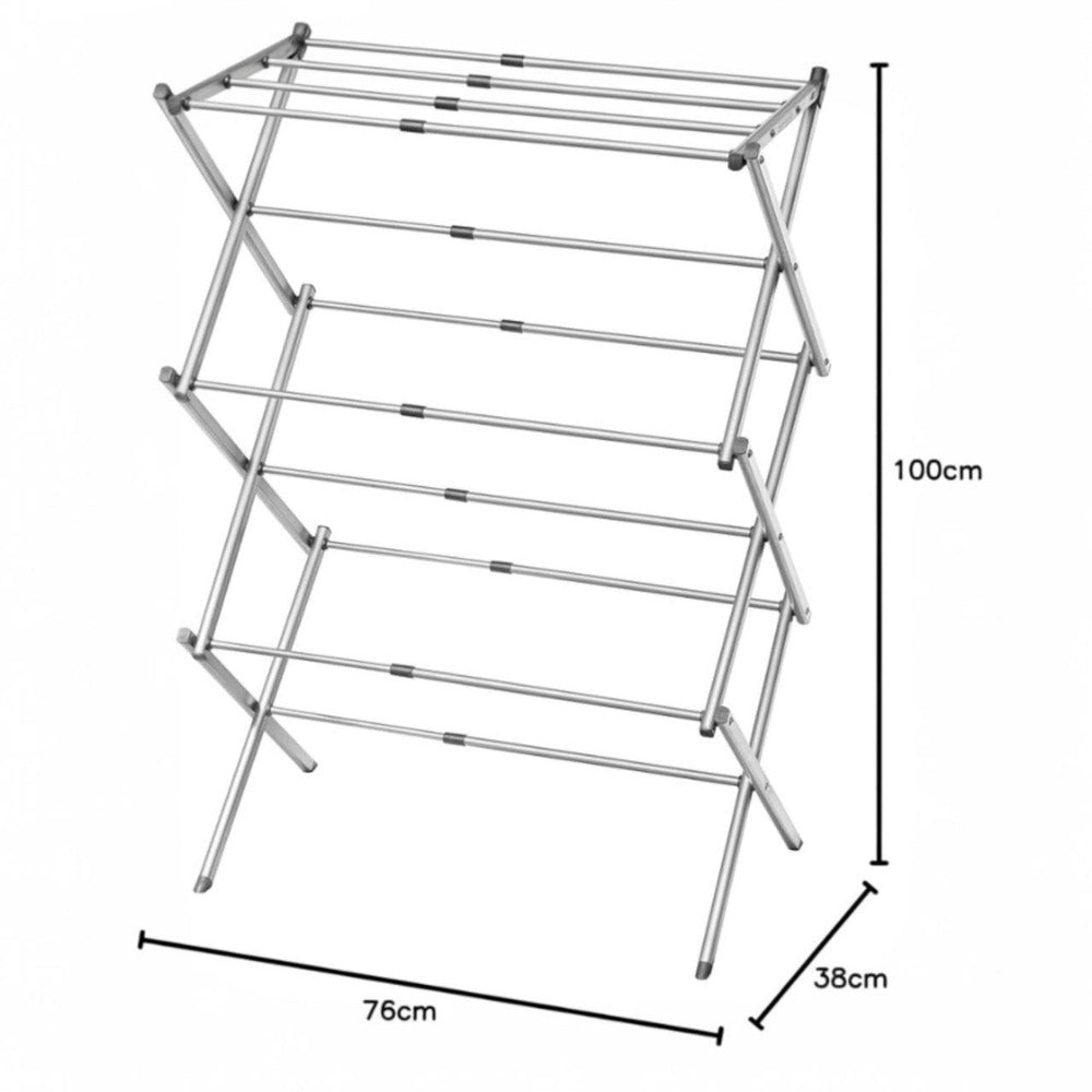 Estructura plegable para secar ropa, estructura de secado de acero portátil, resistente a la corrosión, extensible y ajustable a la cantidad de ropa, estructura de secado de metal vertical plegable con 3 niveles, estructura de secado de ropa extensible pa