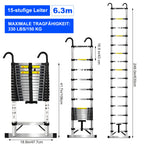 Escalera plegable | Escalera telescópica de 6.3m, escalera de acero inoxidable, escalera plegable, escalera telescópica, escalera de peldaños