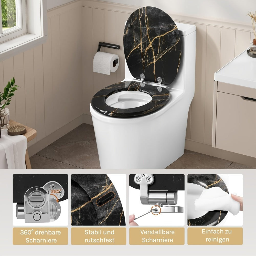 1 unidad de tapa de inodoro con mecanismo de cierre suave hecha de madera, asiento de inodoro con función de liberación rápida para fácil limpieza, para fácil instalación, motivo de asiento de inodoro, MDF