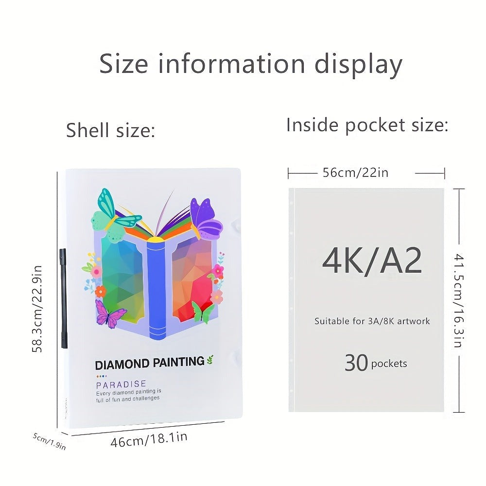 Una carpeta para guardar archivos de arte de pintura de diamantes de imitación A3/4K, con 30 protectores de página interiores para accesorios de pintura de diamantes de imitación (42.5 x 30.3 cm) (56 x 41.5 cm)