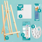 Set Completo de Pintura Artmaker para Niños con Caballete de Madera 50 CM, Lienzo de Pintura 25x25 CM, 12 Pinturas Acrílicas de 12 ML, 10 Pinceles y Paleta – Regalo Perfecto para Aprender a Pintar para Niños y Niñas – Kit Artístico Creativo para Desarroll