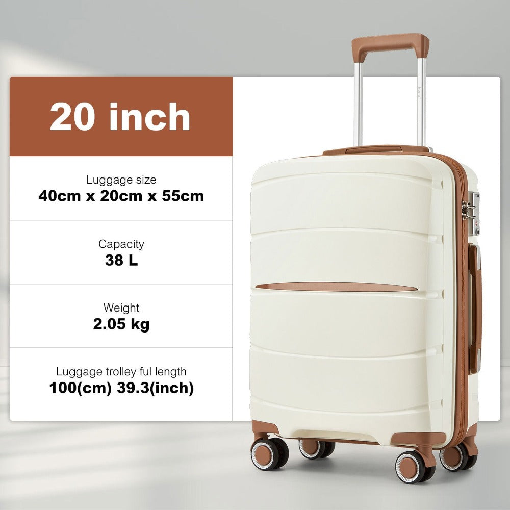 1/3 piezas de 20 pulgadas, 24 pulgadas y 28 pulgadas, maleta KONO, carrito, estuche de viaje - polipropileno, ligero, carcasa dura, 4 ruedas giratorias dobles y cerradura TSA