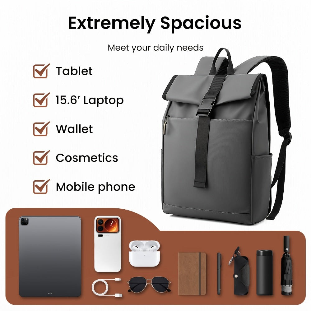Mochila de viaje de moda para mujer y hombre, mochila escolar universitaria ligera con parte superior enrollable, con cremallera antirrobo, mochila sencilla de día para deportes y viajes al aire libre