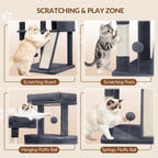 Fobyfurny Árbol para Gatos, Torre de 178cm para Gatos de Interior, Marco de Escalada para Gatos de Múltiples Niveles con Postes Rascadores, Tabla Rascadora, 2 Condominios Cómodos, 2 Perchas, Pompones, Lugar de Descanso