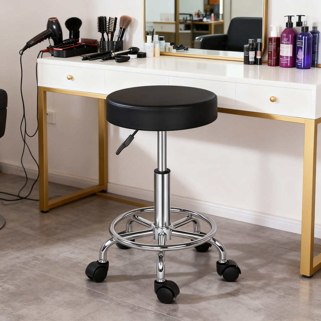 Taburete Negro Giratorio con Reposapiés Ergonómico Ajuste de Altura de Trabajo de Oficina Silla de Masaje para Spa Salón de Tatuajes Clínica Dental Belleza
