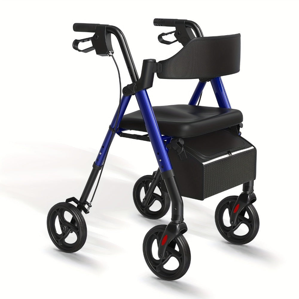 Andador Rollator Plegable para Adultos Mayores, Ayuda de Movilidad Ligera de Aluminio, Ruedas Univer Todoterreno de 20.32cm, Altura Dual Ajustable, Asiento y Respaldo Acolchado Ergonómico de PU, Capacidad de Peso de 136.08 KG