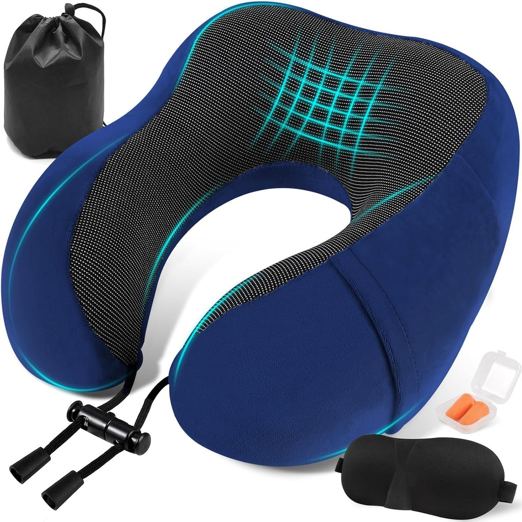 Una Almohada Cervical Ergonómica en Forma de U con Bolsa de Almacenamiento, Espuma de Memoria con Tecnología de Rebote Lento, Funda Lavable a Máquina, Ligera y Portátil para Avión, Oficina y Hogar, Apoya Cuello y Cabeza, Ideal para Siestas, Lectura y Ver