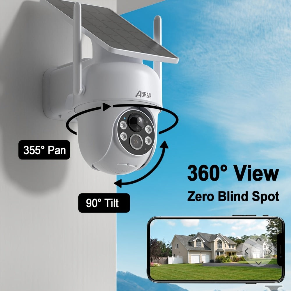 ANRAN Cámaras de Seguridad Inalámbricas 2K Solares para Exteriores, 2.4Ghz con Wifi, Visión Nocturna a Color, Comunicación de Audio Bidireccional, Compatibilidad con Alexa, Sensor de Movimiento PIR, para Vigilancia de Seguridad Doméstica Total