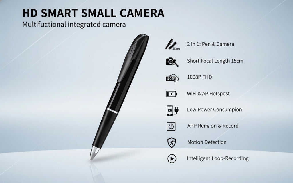 Bolígrafo Cámara 2 en 1: Bolígrafo Multifuncional con Grabación de Video FHD 1080P, Vista Remota Wifi a Través de la App, Almacenamiento Local en Tarjeta SD, Batería de Larga Duración de 300Mah, Inicio Rápido y Bajo Consumo de Energía, Ideal para Notas/Co