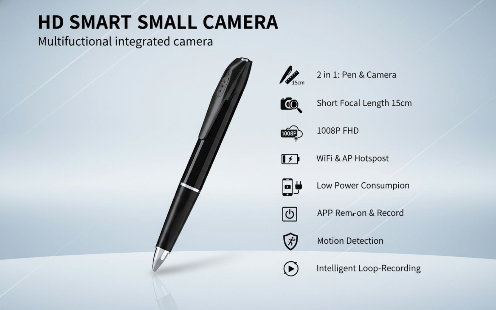 Bolígrafo Cámara 2 en 1: Bolígrafo Multifuncional con Grabación de Video FHD 1080P, Vista Remota Wifi a Través de la App, Almacenamiento Local en Tarjeta SD, Batería de Larga Duración de 300Mah, Inicio Rápido y Bajo Consumo de Energía, Ideal para Notas/Co