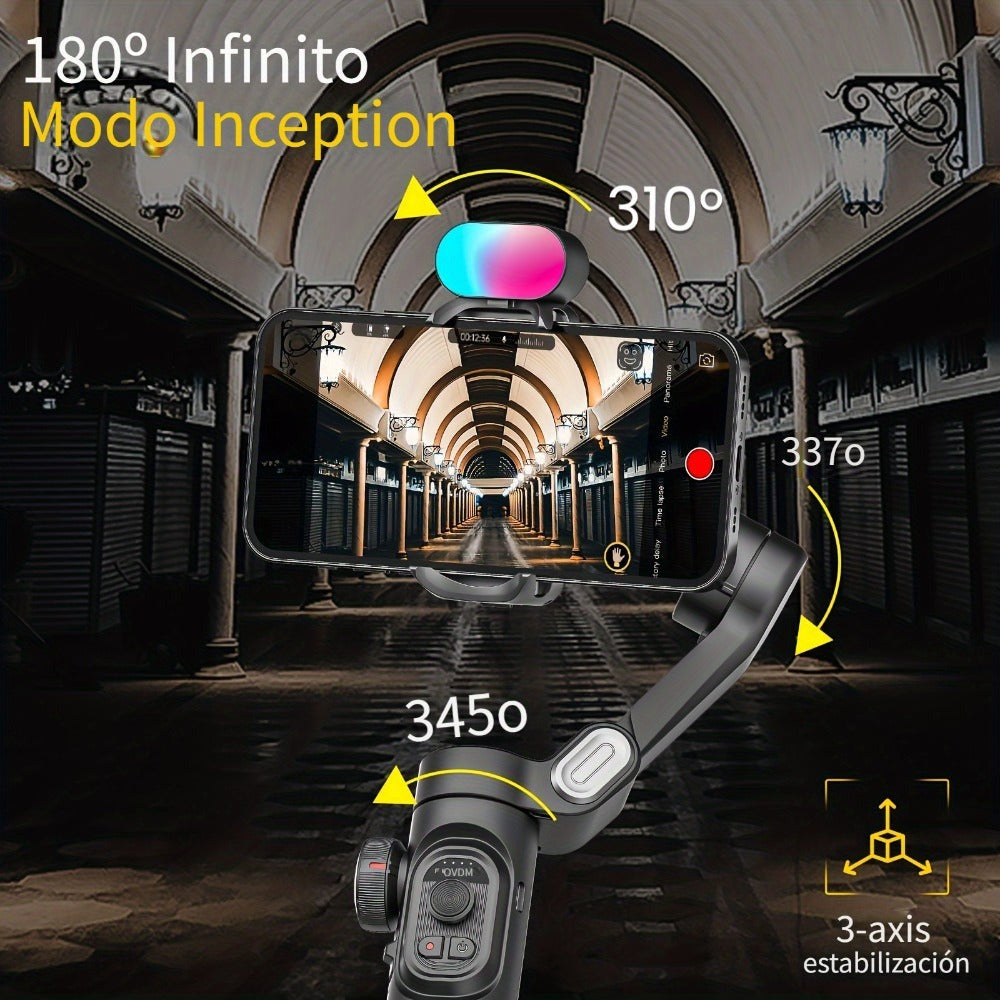Estabilizador cardán AOCHUAN en forma de 7 de 3 ejes para smartphone, aplicación AOCHUAN, antivibración, enfoque/zoom de precisión, seguimiento de rostro/objeto, varilla plegable extensible de 73 cm, luz RGB, múltiples modos de fotografía, adecuado para v