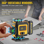 Nivel Láser Verde 4D de 16 líneas con retícula horizontal y vertical de alta precisión, rotación de 360°, nivelación automática y es un nivel láser multifuncional para medición precisa. Equipado con dos baterías de litio de 2400mAh/3600mAh