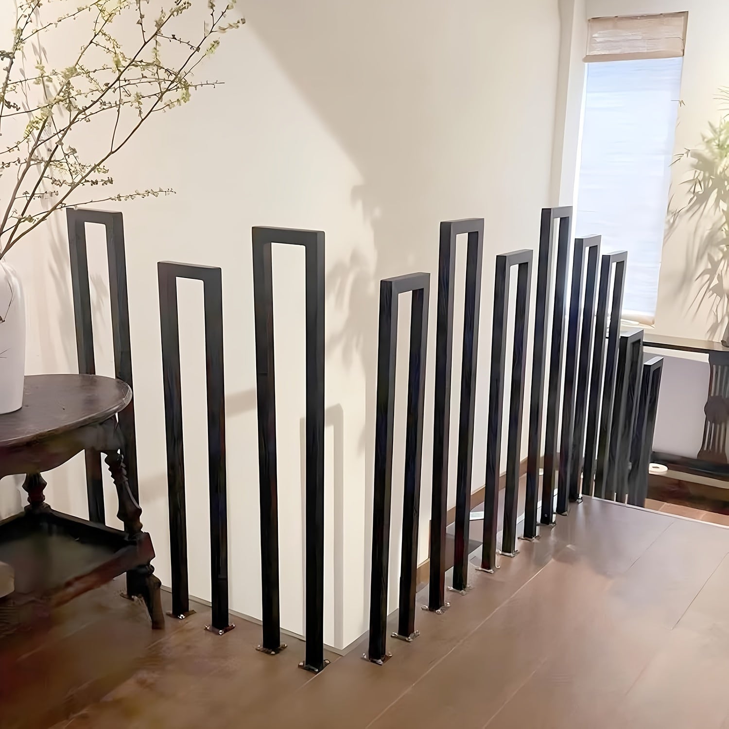 Pasamanos para escaleras interiores y exteriores, barandilla en U, barandilla de metal, pasamanos de escalera en forma de U, pasamanos de escalera para barandilla de balcón, negro.