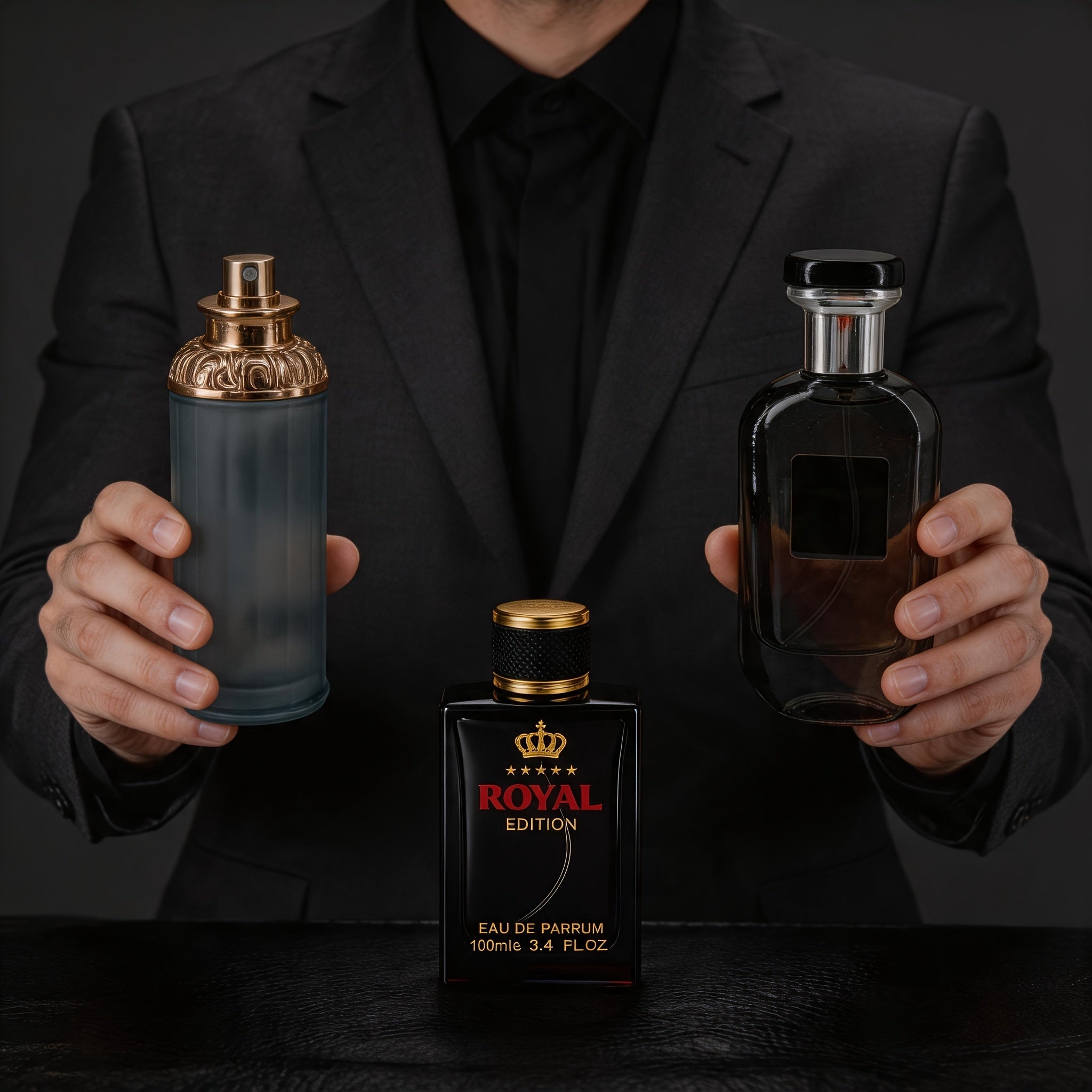 Set de Perfumes de Lujo para Hombre con Aroma Amaderado, 3 piezas | Ciprés Azul Tallado Acuático, Corona Negra, Rosa Oriental y Fougere Transparente de Sándalo | Larga Duración, Gran Volumen, Ideal para Regalos de San Valentín