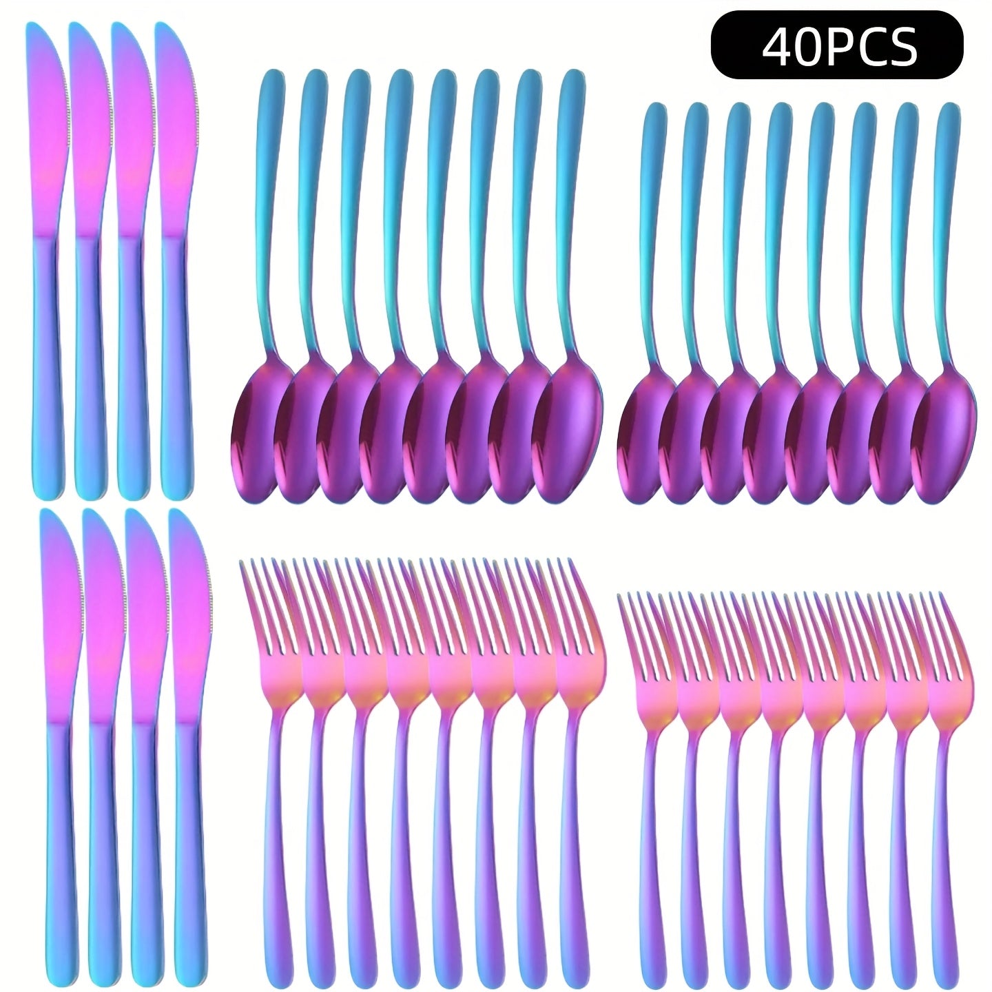 Juego de cubiertos de acero inoxidable de 60/40 piezas, vajilla de colores/dorada/negra, incluye cuchillo de mesa, tenedor de mesa, cuchara de mesa, tenedor de ensalada, cuchara de postre, apto para familia, restaurante, boda, vajilla de festividades, reg