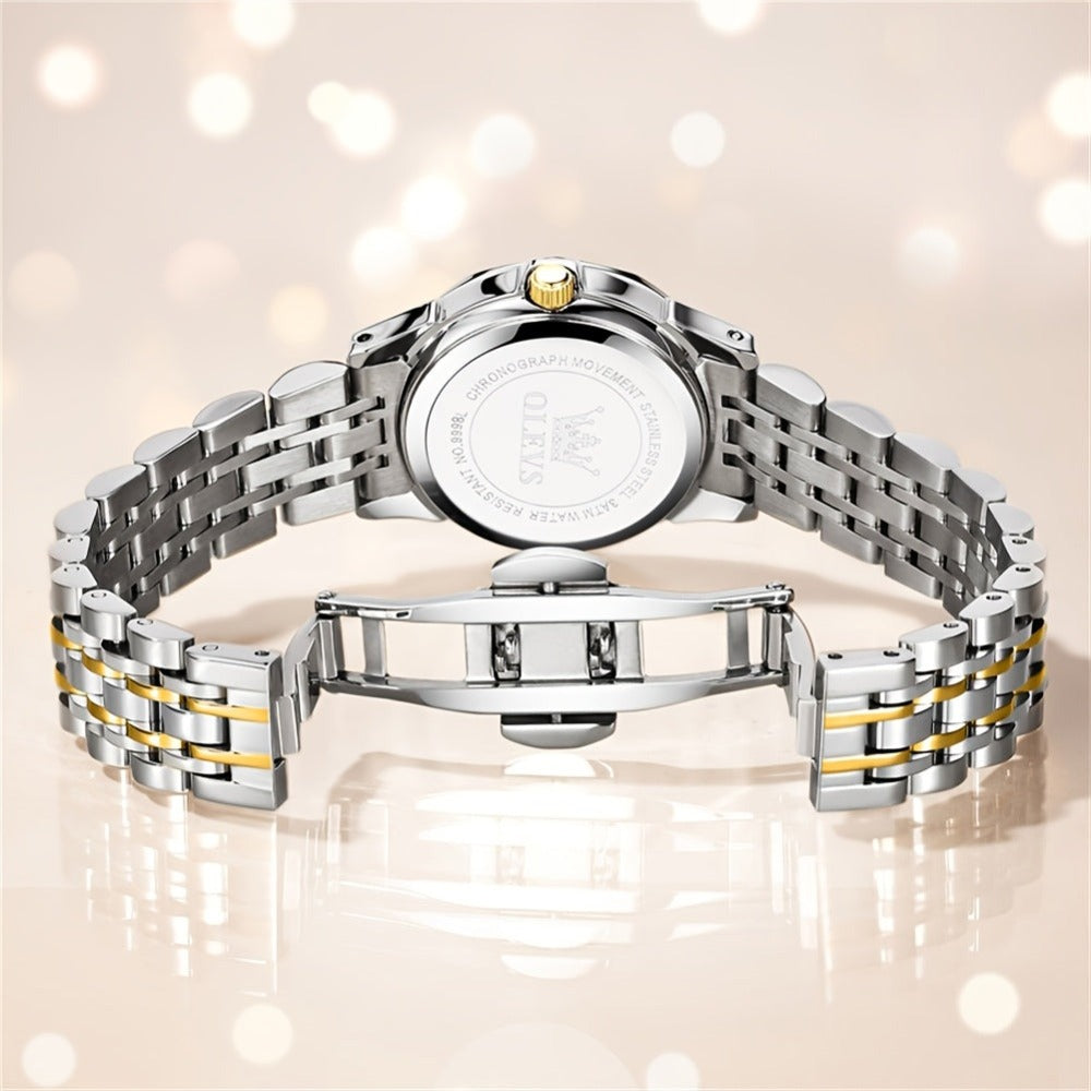 OLEVS Reloj de Pulsera Casual para Mujer Clásico Elegante con Diamantes de Imitación, Esfera Pequeña Analógica de Cuarzo, Reloj de Vestir de Lujo para Damas con Correa de Acero Inoxidable Luminosa con Calendario y Fecha, Regalos de Navidad para Ella Reloj