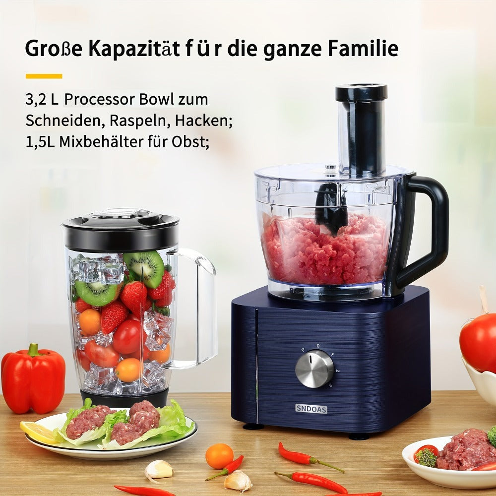 Procesador de Alimentos 11 en 1 con Funciones de Picar, Mezclar, Amasar, Moler, Batir y Exprimir, 1100W, 3 Velocidades más Función Pulsar, Tazón de 3.2L y Jarra de 1.5L