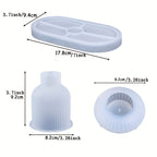 Juego de 3 moldes ovalados de silicona aptos para fundición de resina y manualidades con velas - Crea tu propio jarrón de flores a rayas y portavelas de bandeja. Estos moldes reutilizables para yeso y arcilla presentan un diseño acanalado inspirado en la