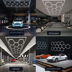 Luz de Garaje Hexagonal - Diseño Semi-Empotrado de 14 Agujeros, Marco Rectangular con Estructura de Panal LED, 6500K para Taller, Gimnasio, Peluquería, Oficina y Iluminación de Juegos