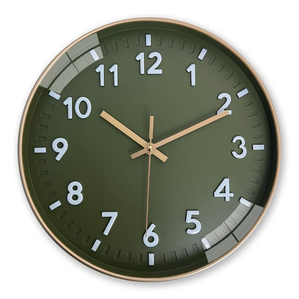 Reloj de pared digital 3D moderno y minimalista de 30.48 cm, marco de plástico dorado y fondo verde oscuro - Movimiento de cuarzo silencioso, funciona con pilas (pila AA no incluida) - Decoración elegante para el hogar para sala de estar, cocina u oficina