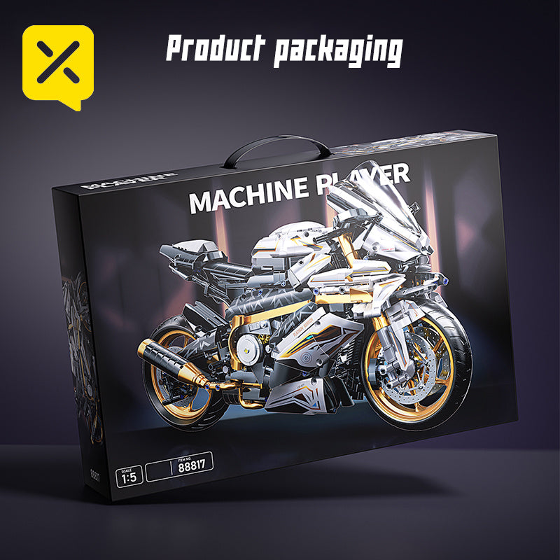 Modelo de motocicleta de bloques de construcción a escala grande 1:5 de 2078 piezas, color platino-dorado, fácil de montar y operar, adecuado como regalo para cumpleaños, Día de San Valentín y fiestas de Pascua