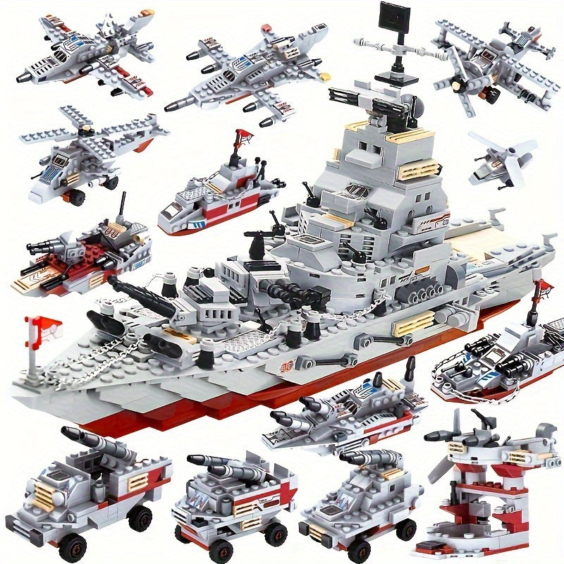 BricZplay 1068 piezas Bloques de Construcción de Buque de Guerra de la Marina y Ejército Conmemorativo, Aviones, Regalos para Festivales, Acción de Gracias, Halloween, Navidad, Año Nuevo - Mejores Regalos para Pascua